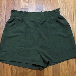 Amazon High-Waist Olive Green Ruffle-Waist Shorts